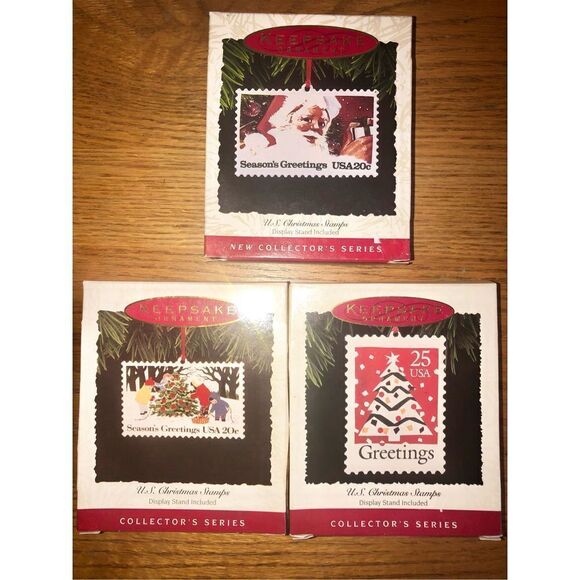 NIB Hallmark Keepsake Ornament Collector’s Series Christmas Stamps Set Of 3 - Picture 1 of 5